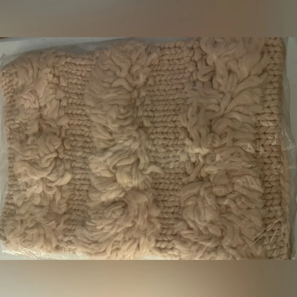 Restoration Hardware CHUNKY HAND-KNIT PILLOW COVER w SHAGGY STRIPE in Blush